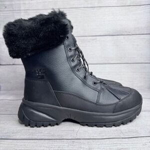 UGG Adirondack III Tall Black Leather Waterproof Winter Boots size 9 FLAW